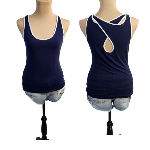 4x$25 Banana Republic blue white contrast stretchy minimalistic tank XS - Picture 1 of 9
